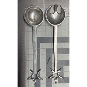 Vintage Salad Server Set Cast Aluminum Fork Spoon Star Tipped